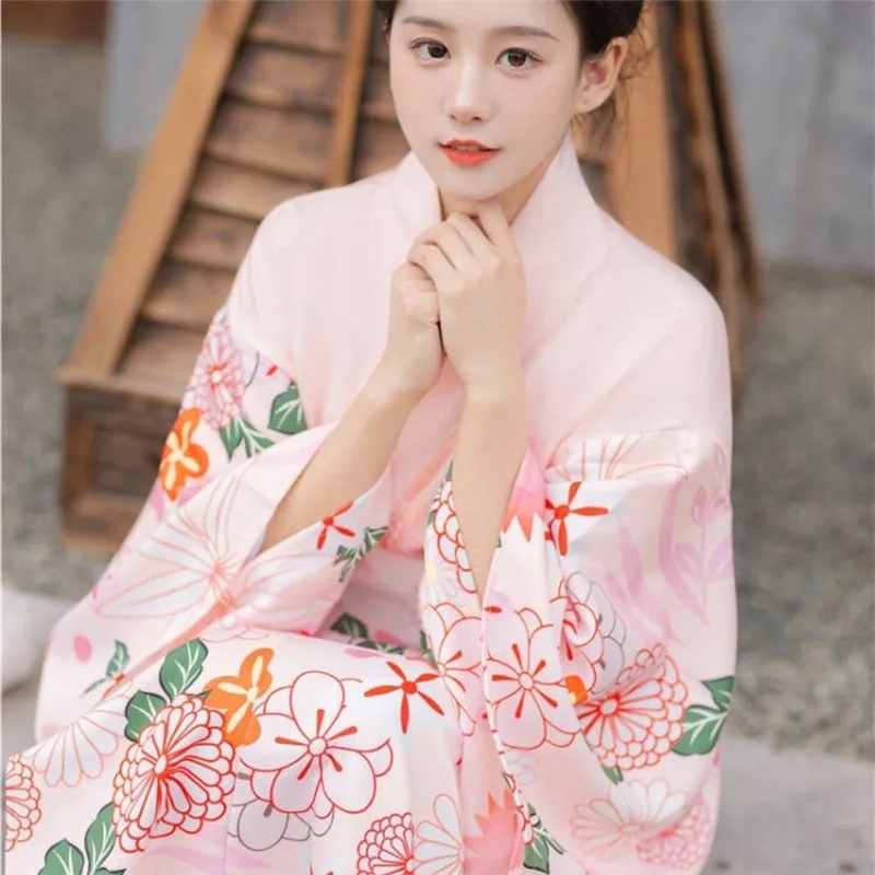 Vestido tipo kimono para mujer, disfraz de geisha japonesa Sakura Patten,  bata larga con cinturón Obi, bata de baño