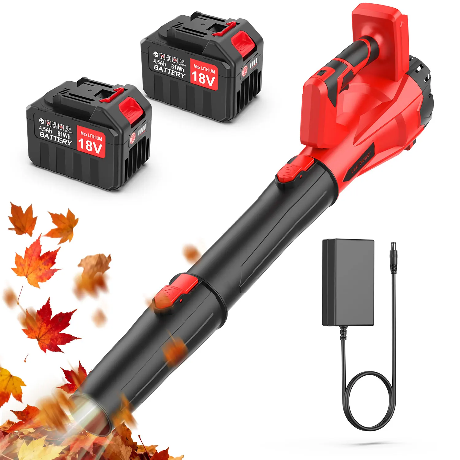 Cordless Leaf Blower 18V Electric Air Blower with 2 Pcs Batteries and Charger, Portable Handheld Blower for Outdoor Lawn Yard Dust Clearing