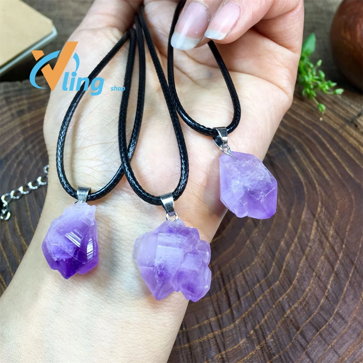 Jade And Jade Ware Manufacturers Wholesale Amethyst Pendants Leather Ropes Jewelry For Men And Women Gifts Raw Ore