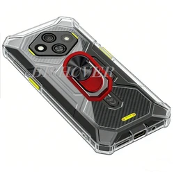 Rugged Silicone Smartphone Case with Back Ring Holder, 6.56 for Case & Holder (Transparent C Red)