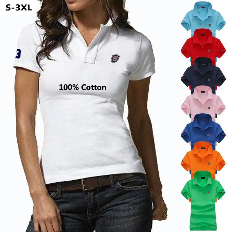 Fashion 100 Cotton Summer Womens Polo Shirts Short Sleeve Casual Women