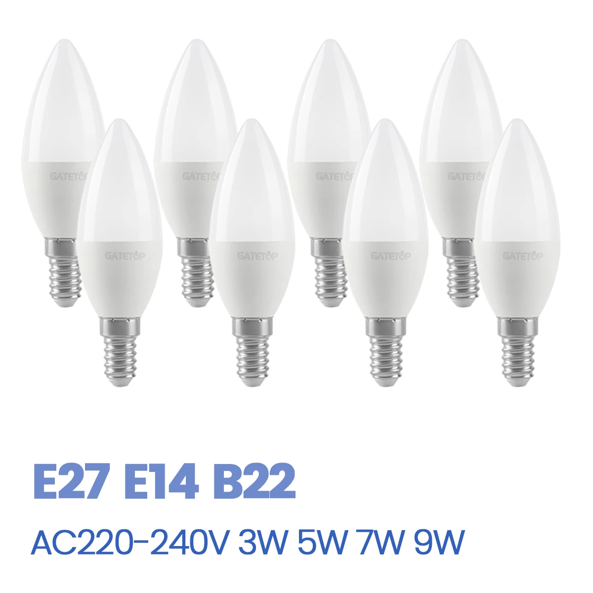 LED Bulb 8pcs E27 E14 B22 AC 220V C37 Candle Lamp Energy Saving 3000K 6000K 3W 5W 6W 7W Chandelier Light for Home Decoration