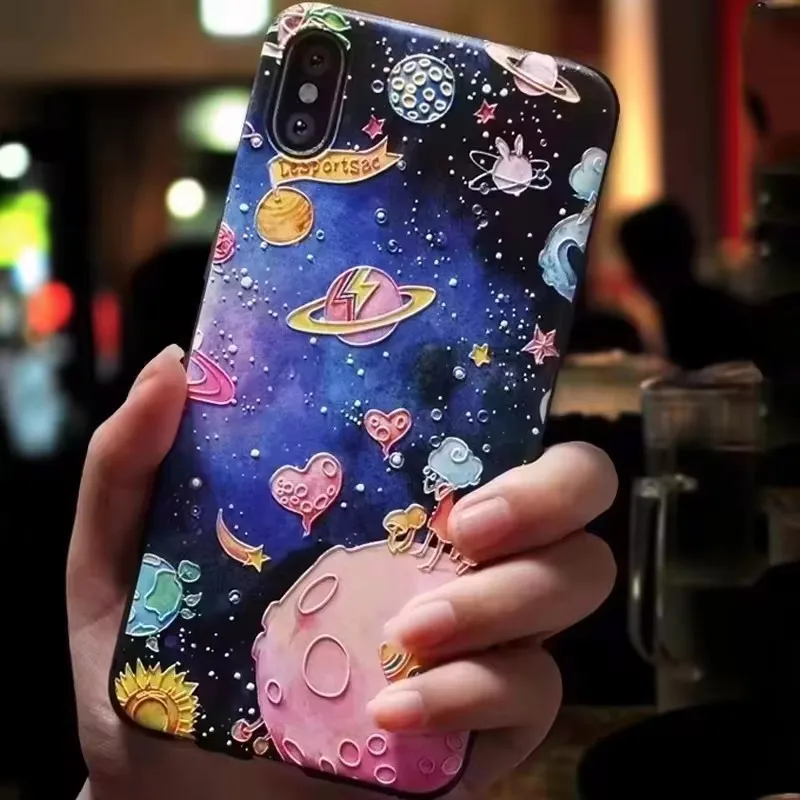 3D Flower Relief Silicone Emboss Back Cover - Soft Protective Cartoon Design