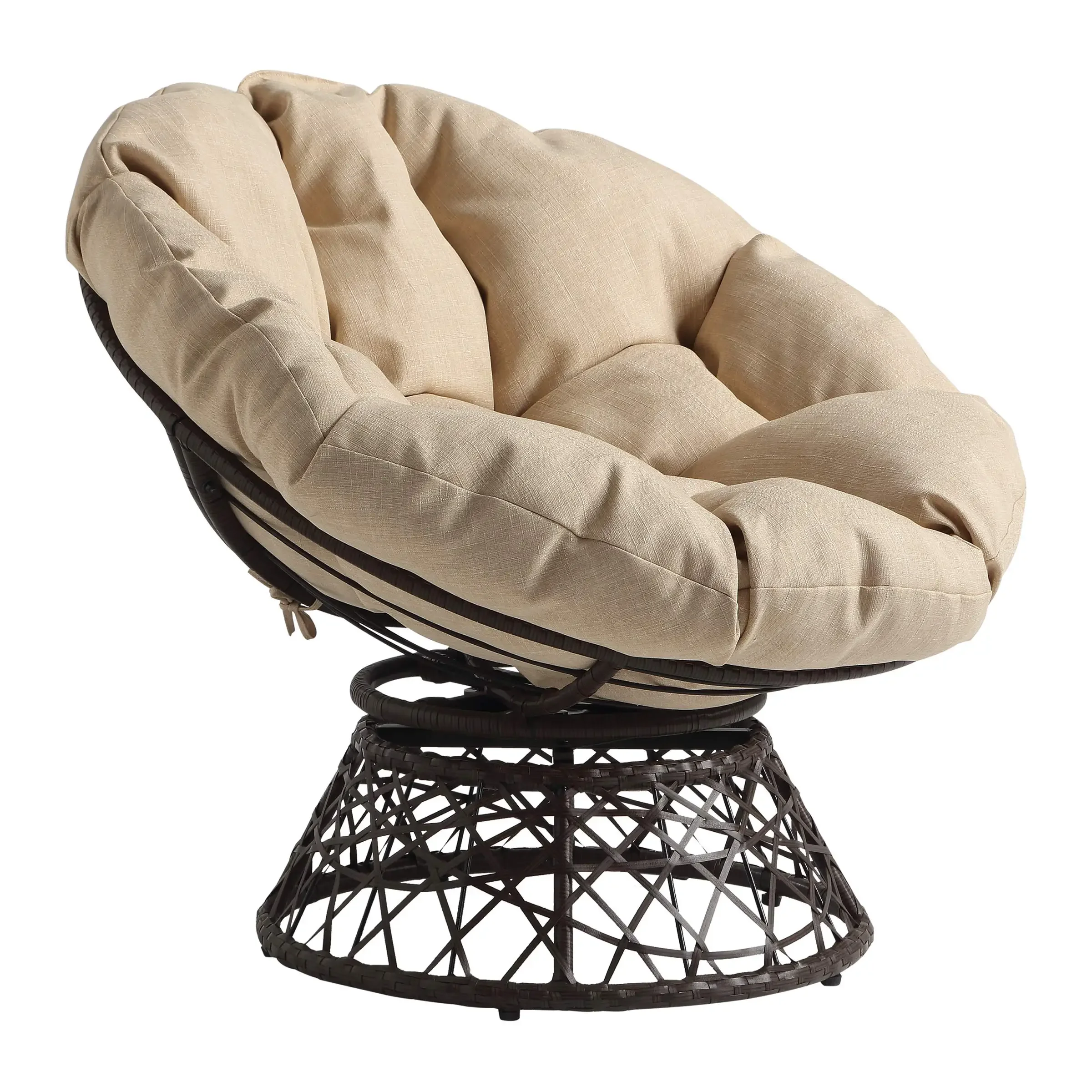 Outdoor Furniture Wicker Papasan Chair 360-Degree Swivel, White Frame with Cushion Round Oversized Pad Reading Chair