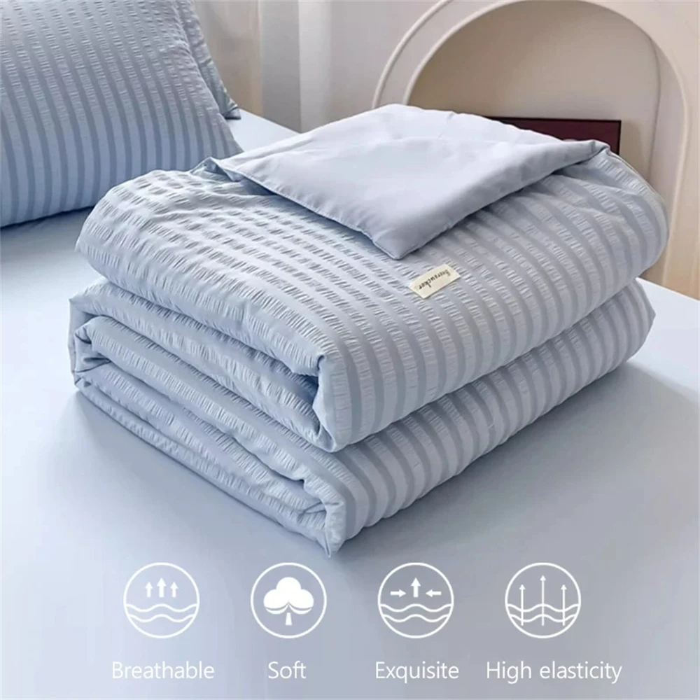 

1PC Seersucker Cool Summer Quilt Duvet Cover Machine Washable Quilt Comforter Comfortable Soft Bed Cover Nap Sofa Throw Blanket
