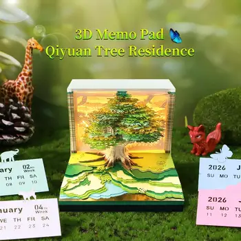 Omoshiroi Block Blocco artistico Blocco note 3D Treehouse Calendario 3D 2026 Blocco note 3D Blocco note Regali di compleanno