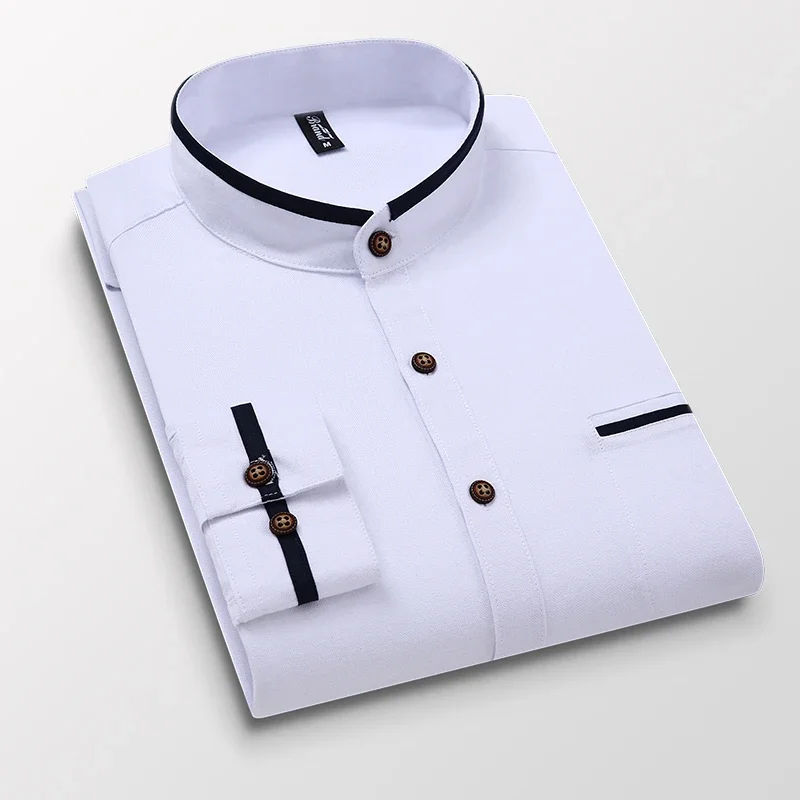 Long Sleeve Shirt TFETTERS Autumn Long Sleeve Shirt Men Oversized Shirts Men Pocket Design Korean Style Stand-up Collar Slim Shirt