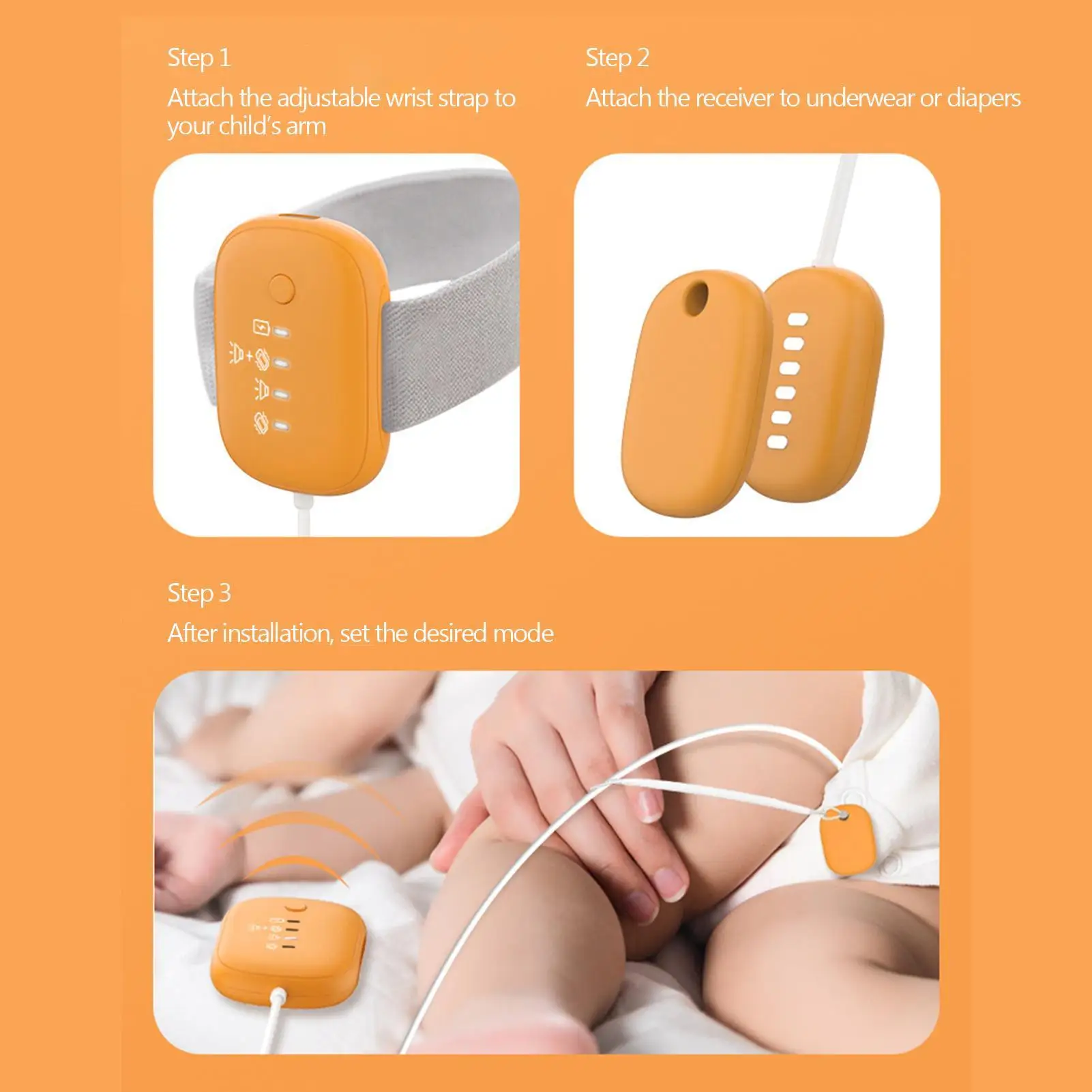 어린이 및 성인용 소변 감지 알람, 배변 훈련용 USB 충전식 침대 젖음 알람, 3가지 모드, 안전하고 고감도