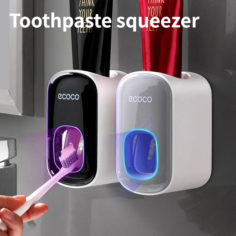 Ecoco Wall Mount เครื่องจ่ายยาสีฟันอัตโนมัติห้องน้ํายาสีฟัน Squeezer Dispenser ผู้ถือแปรงสีฟันอุปกรณ์ห้องน้ํา 1