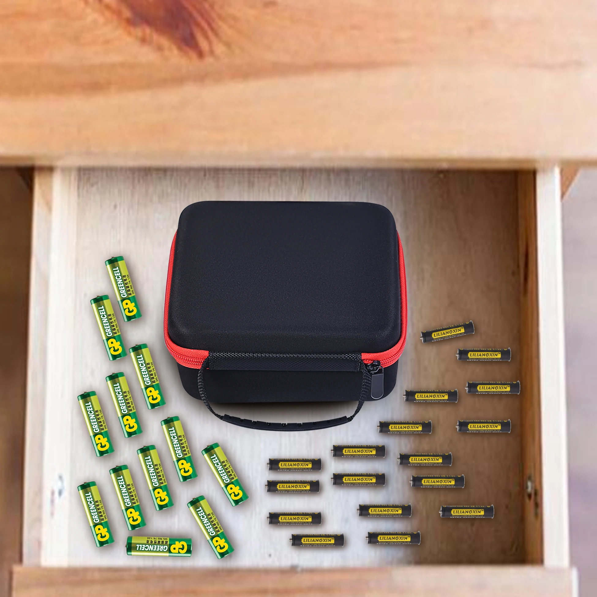하드 배터리 보관함 휴대용 보관 가방 휴대용 케이스에는 110개의 AA AAA 배터리가 들어있을 수 있으며 여행용 보관에 적합합니다(케이스만 제공)