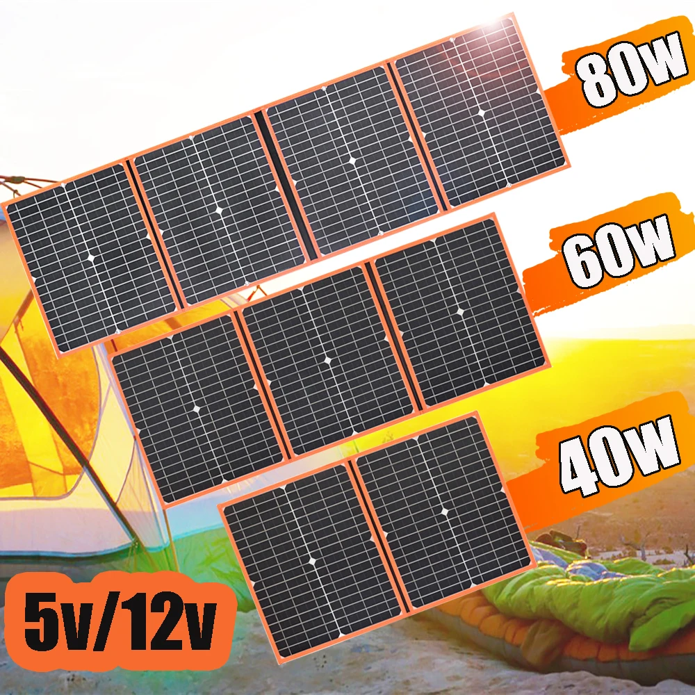 

Solar Panel 12V Foldable 5V USB 100W 80W 60W 40W Portable Solar Battery Charger Mobile Phone Power Station Tablet Camping Travel