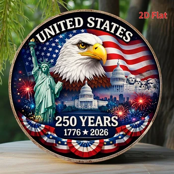 USA 250 Years 1776-2026 Round Metalic Sign - 8in Round