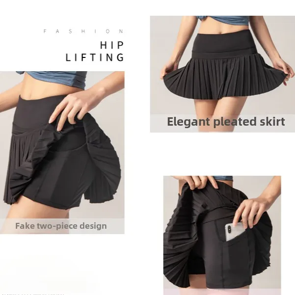 Summer tennis skirt with shorts women's pleated skirt anti glare short running outdoor fitness breathable golf