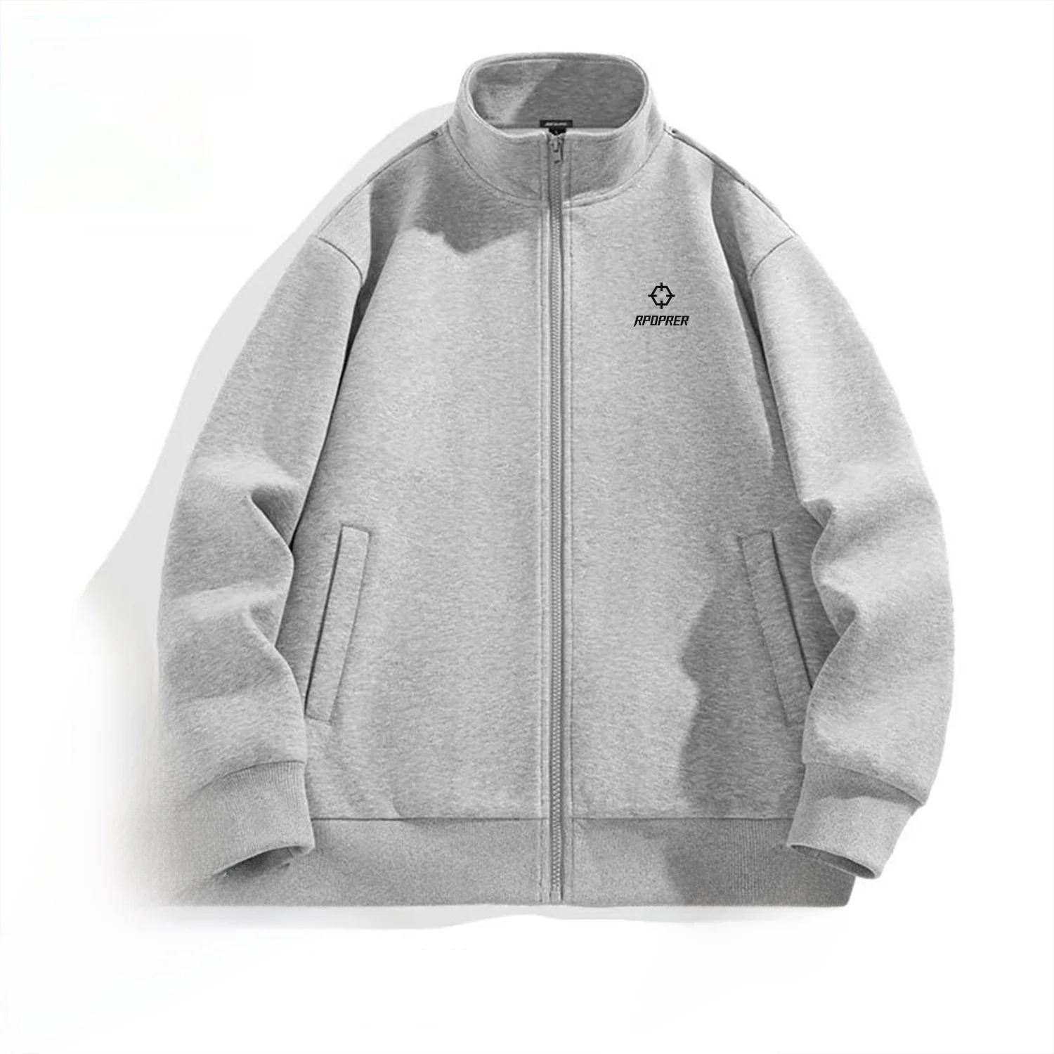 RRER 남성용 스탠드 칼라 자켓 지퍼 가디건 스웨트셔츠 트렌디 루즈핏 가을 신상 스포츠웨어 캐주얼 아우터웨어