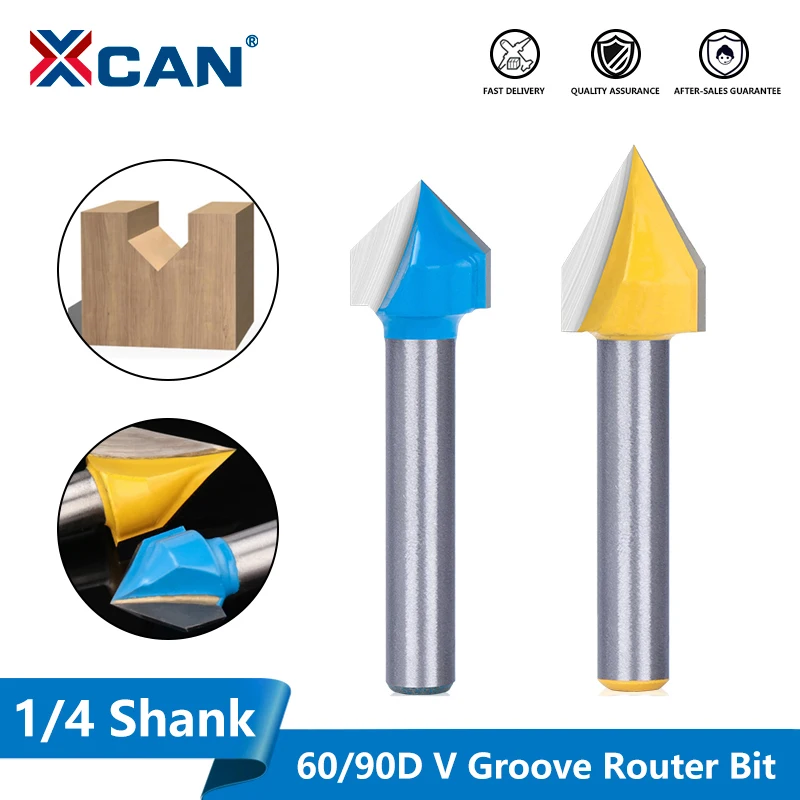 XCAN V Groove Bit 60/90 Degrees 1/4 Shank with 1/4 3/8 1/2 Diameter ...