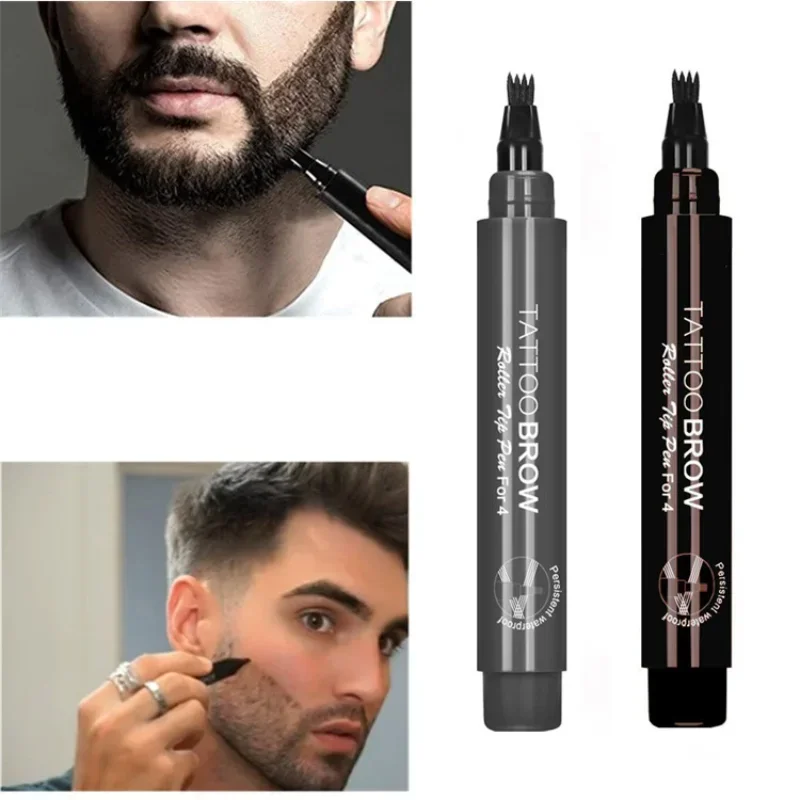 4-Tip Beard Pen Filler Hair Enhancer Lasting Repair Moustache Coloring Shaping Tools Hair Eyebrow Pencil