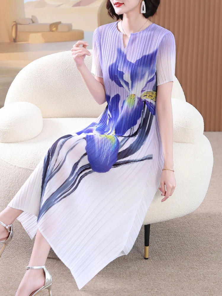 

High-end Elegant Long Dress Women's Summer Printed Dress 2023 New Short-sleeved Large-size Women's Clothing