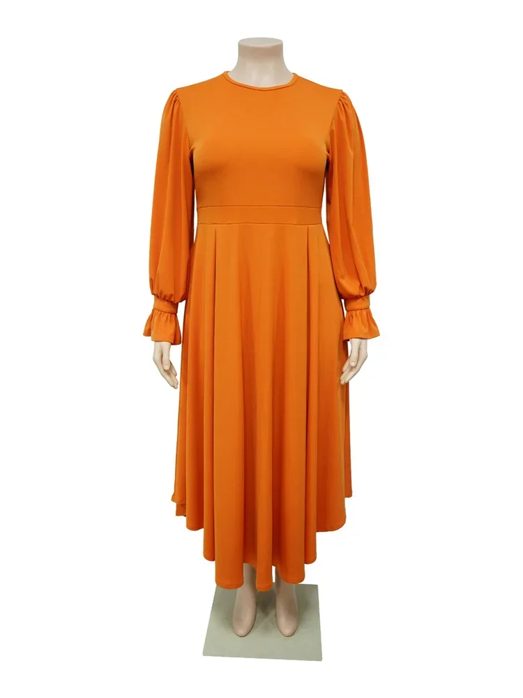 Wmstar Plus Size Dresses Women solid Casual Long Sleeve Vintage Maxi Dress Elegant Streetwear Party Dress Wholesale Dropshipping