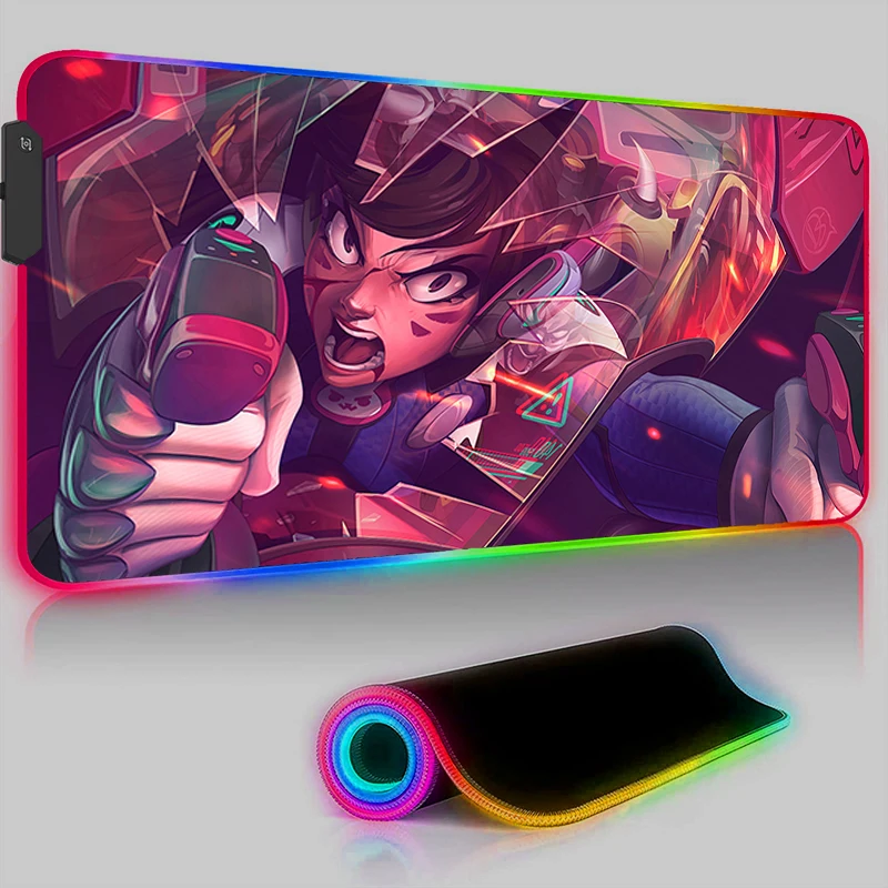 

Overwatch D.Va LED Flash Backlight Pad Mouse Pad PC Anime Girl Game Cabinet Mousepad RGB Laptop Kawaii Cartoon Table Mat Carpet