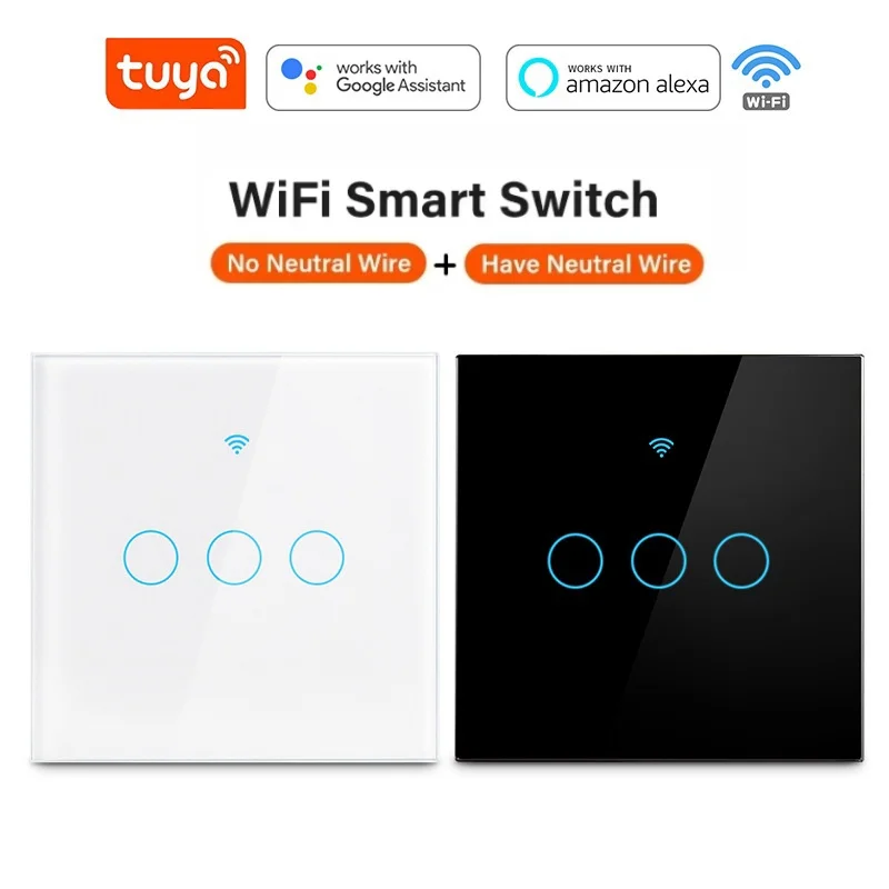 Tuya WiFi 터치 스마트 스위치 조명 없음 중립 와이어 유리 벽 EU 110V-220V On Off 1/2/3/4 갱 For Ale..