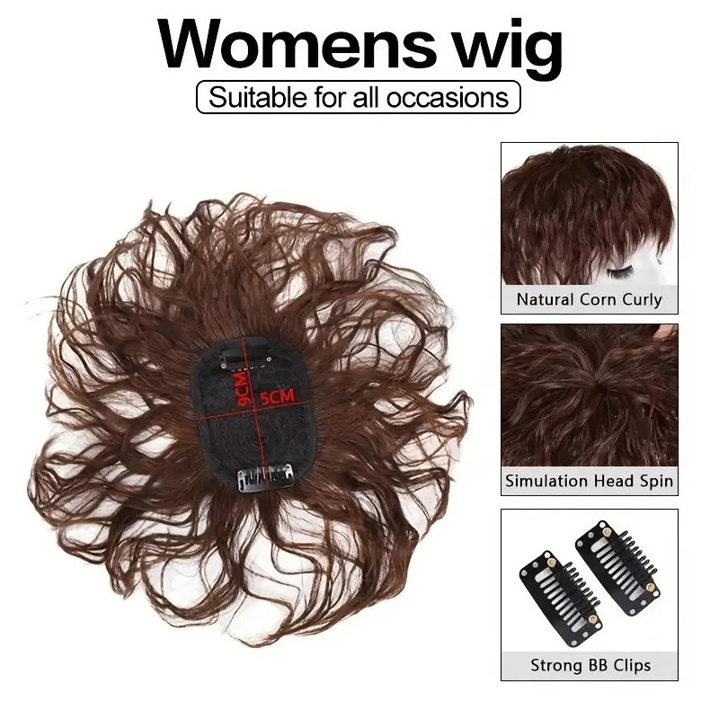 Synthetic Hair Pieces Clip In Hair Pieces 2 Clip Curly With Bangs Fake Hairpiece For Women