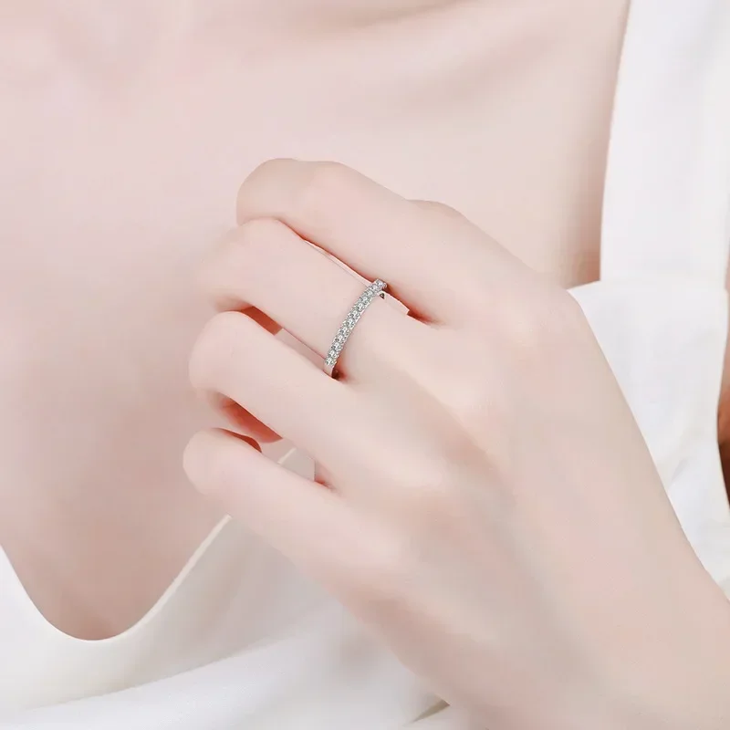 Luxury PT950 Platinum Round Excellent Cut Moissanite Ring for Women Girls Cocktail Jewelry High Quality Accessories