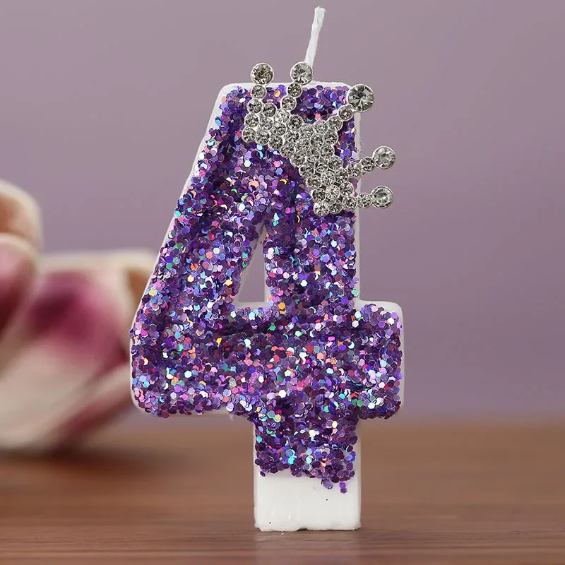 Purple Crown Number Candles 0-9 - Princess Birthday Cake Decoration Candles for Anniversary Party Supplies 5