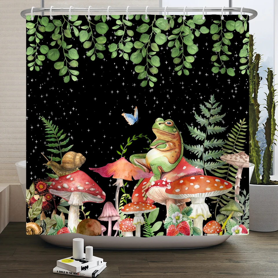 EOBTAIN Mushroom Shower Curtain - Boho Retro Design, Waterproof 69x70 Inch With 12 Hooks - View #7