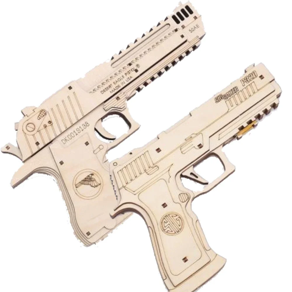 DIY AK47 Sand Eagle Rubber Band Guns Toys Wooden Mechanical Shooting Models Kits Assembly Build Block for Children Gifts