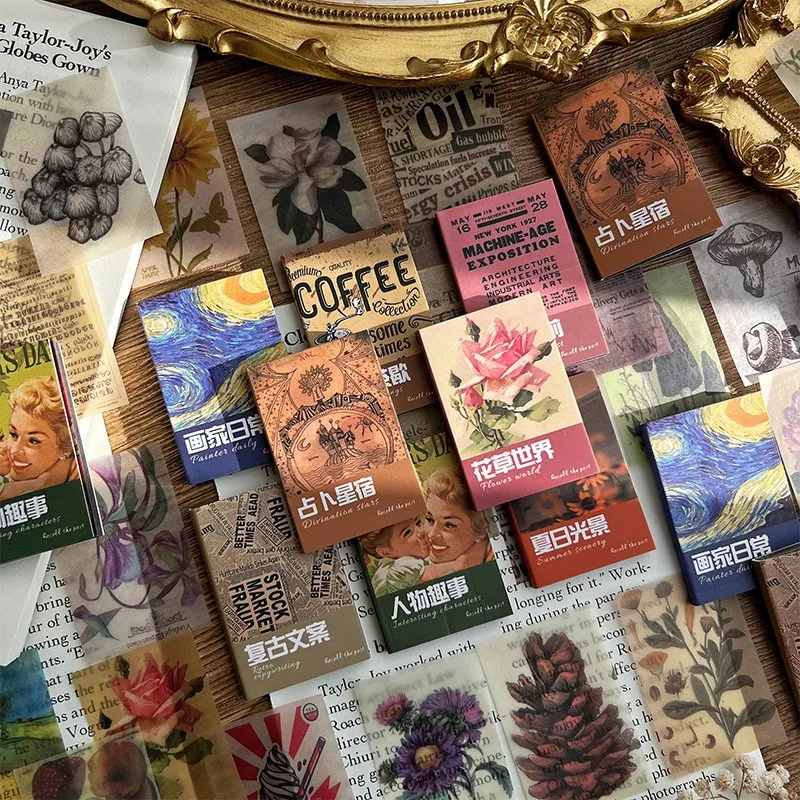 

50 Pcs Vintage Scrapbook Paper Stickers People Scenery Flower Stickers for Decorative Planners Phone Case