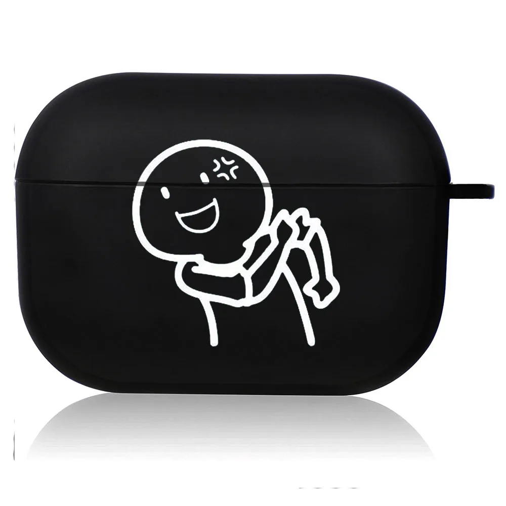 Creative Line Art Black Airpod Case - Cute Cartoon Design