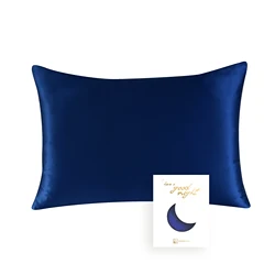 Luxurious 100% Natural Mulberry Silk Pillowcase with Hidden Zipper - 19MM Pure Silk - 51x36cm-Toddler-2PCS (Navy Blue)