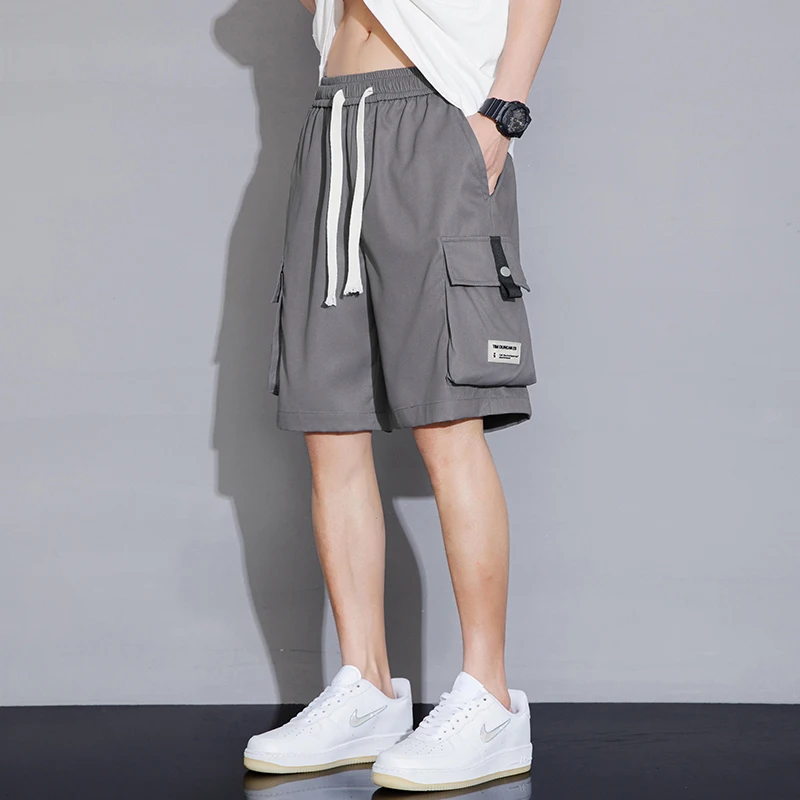Safari Style Sports Casual Shorts Men's Clothing Loose Straight Summer Thin Stylish Pockets Spliced Basic Solid Color Knee Pants