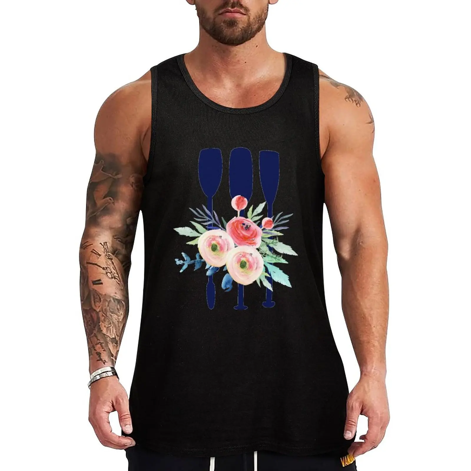 

New Watercolor flowers and rowing oars Tank Top Body man sleeveless t-shirts for men