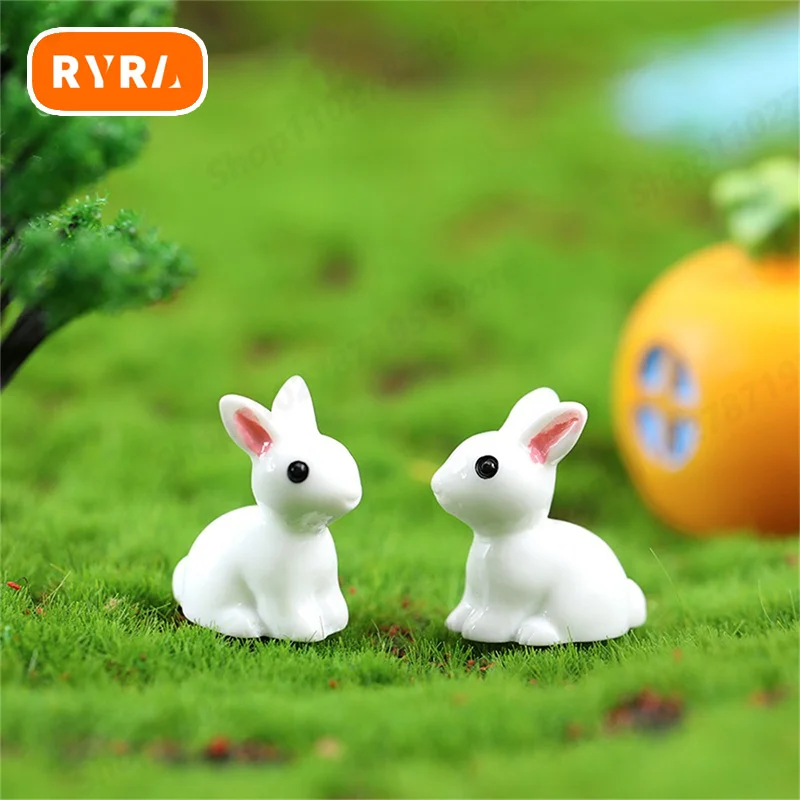 10-50PCS Mini Resin Bunnies Miniature Figures 3D Little White Rabbit Ornament Micro Landscape Dollhouse Decoration Diy Crafts