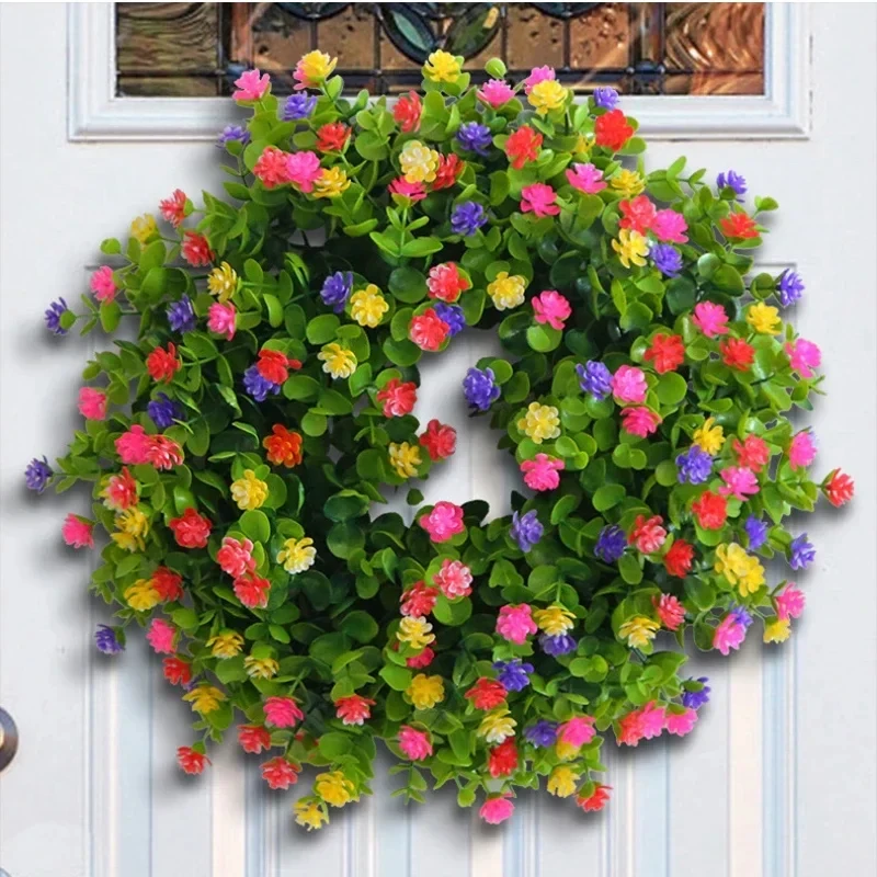 40cm Artificial Wildflower Wreath Handmade Colorful Floral Garland Spring Summer Background Wall Window Front Door Wedding Decor