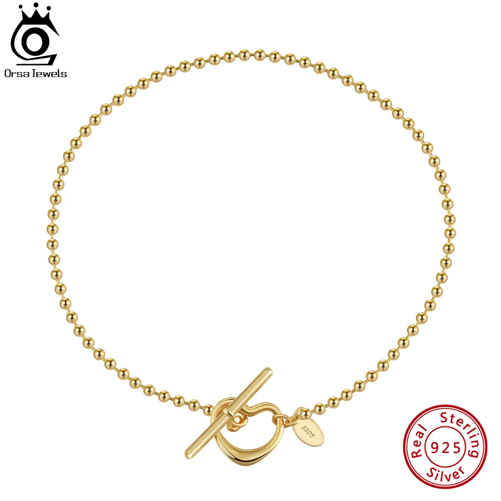 ORSA JEWELS 925 Sterling Silver Beaded Anklet Women Barefoot Sandals Charm Heart Foot Bracelet Anklet Boho Beach Jewelry SA68