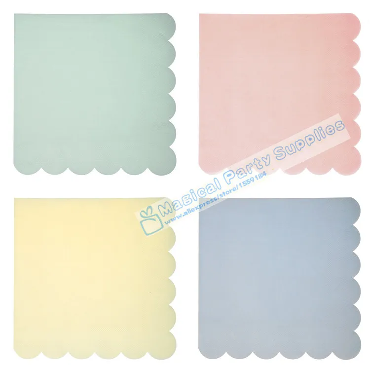 32pcs Scallop Paper Napkins for Event & Party Decoration Pastel Pink Mint Blue Ivory  Tissue Decoupage Servilleta 33cm*33cm