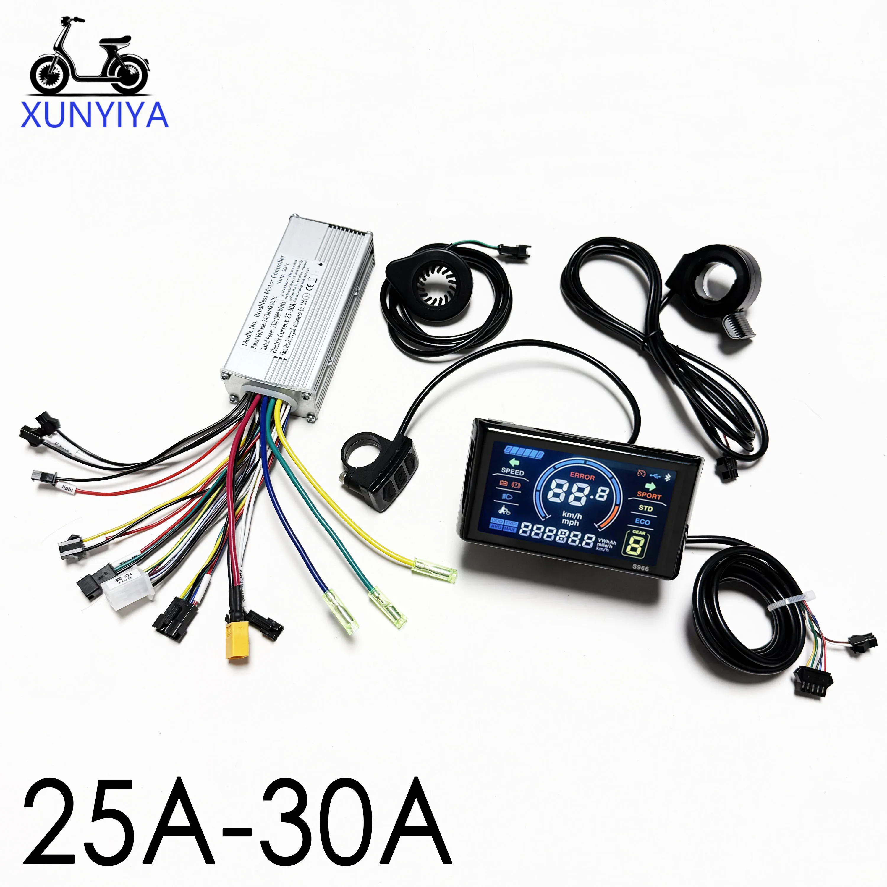 25A-30A Bürstenloser Sinuswellen-Dreimodus-Controller 750W-1000W mit PAS-Gashebel S966 Farb-LCD-Set 24V/36V/48V für E-Bike/Scooter