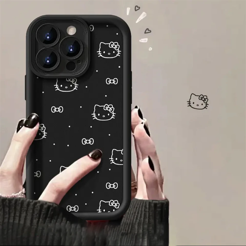 thumbnail image 1 of Sanrio-Funda de gel de sílice líquido Hello Kitty para iPhone, 15, 14, 13, 11, 12 Pro Max, XS, XR, 7, 8 Plus, con espejo cosmético, cubierta de dibujos animados, Y2K, 1 of 5