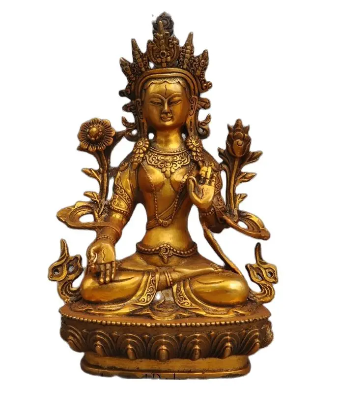 

21CM 9"Old Tibet buddhism Joss bronze Gilt White tara kwan-yin GuanYin buddha statue halloween