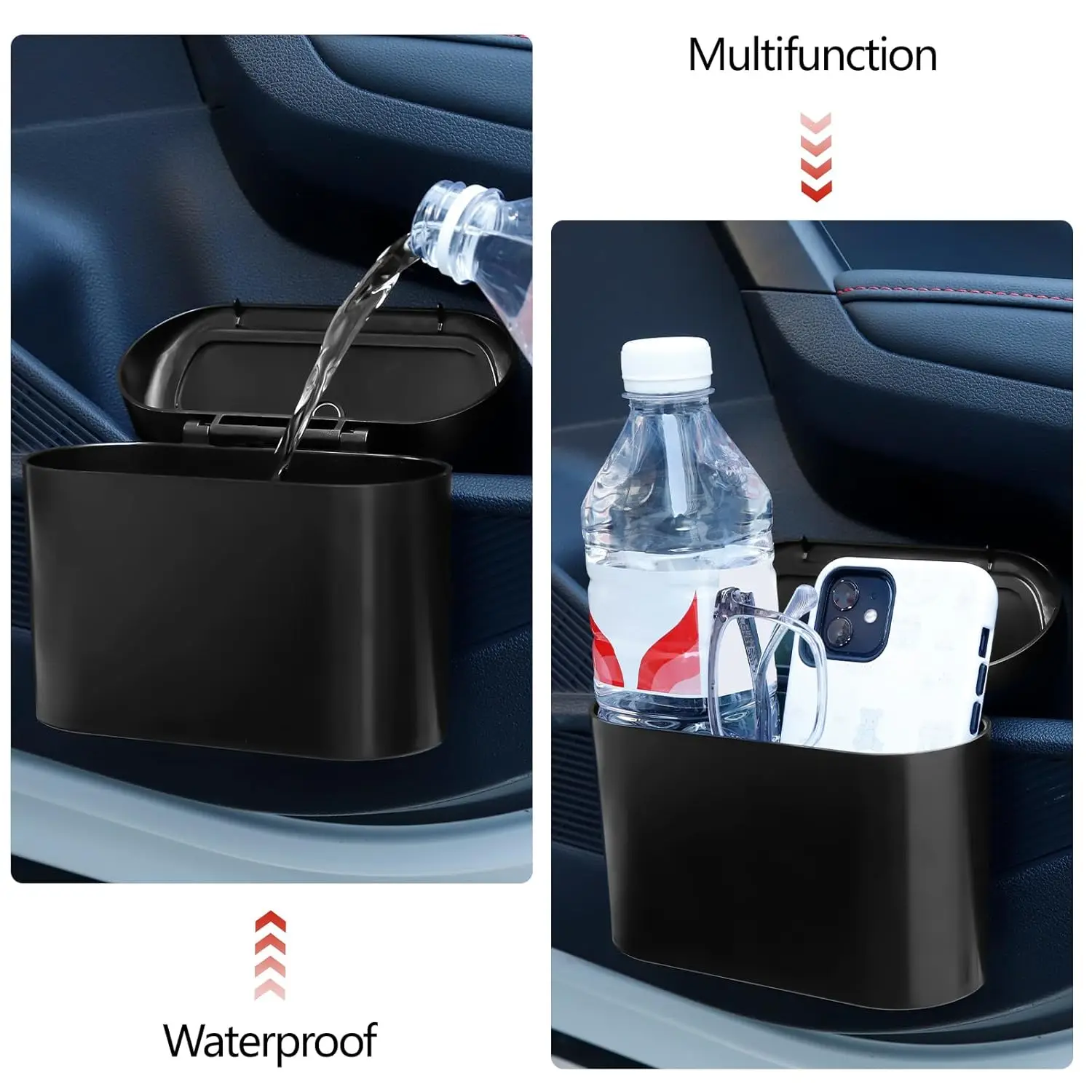 AOHEWEI Car Trash Can with Lid – Leak-Proof Automotive Trash Bin & Multipurpose Organizer for Car 4