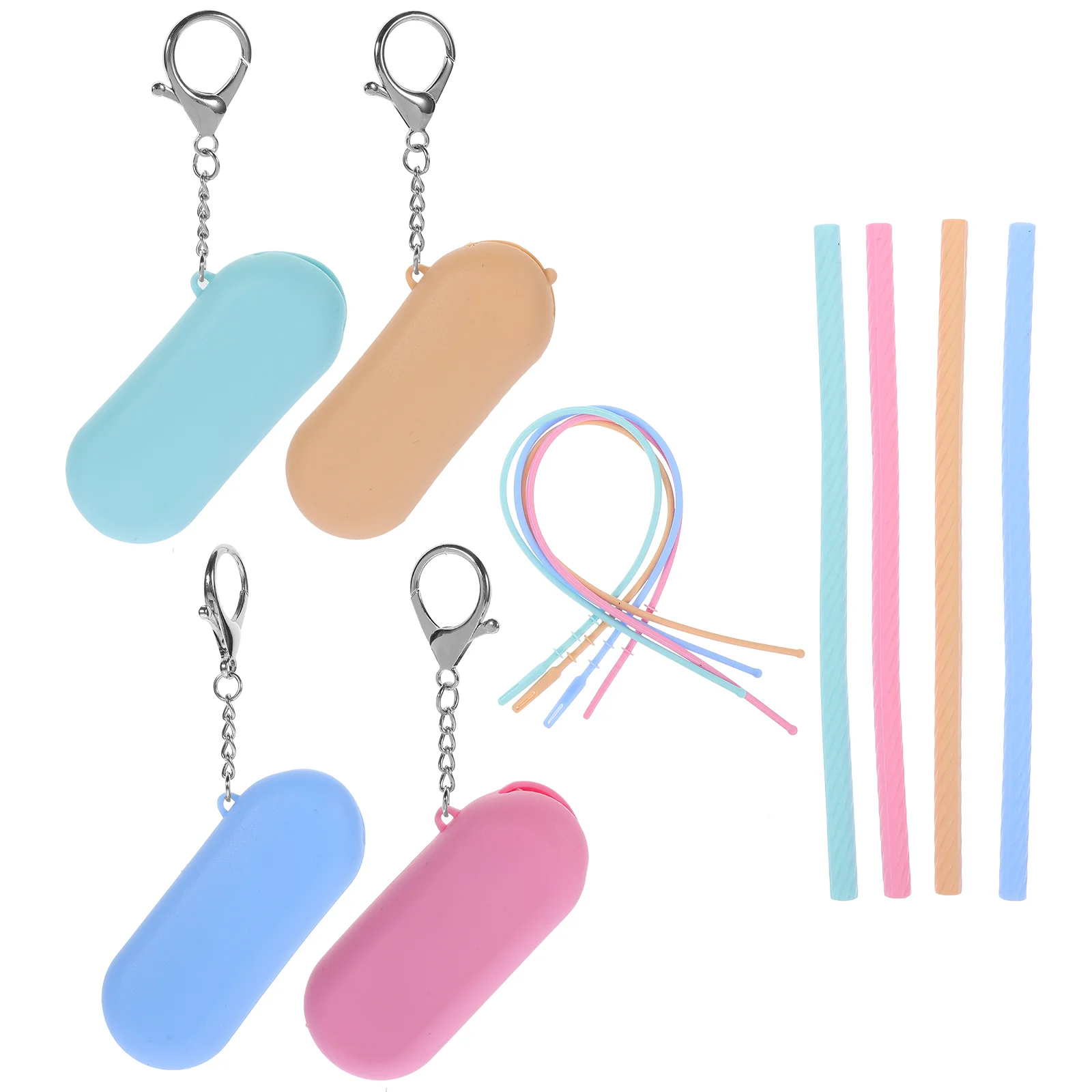 

4 Sets of Reusable Silicone Straws Tumbler Replacement Straws Jar Straws with Cleaning Brush and Bag