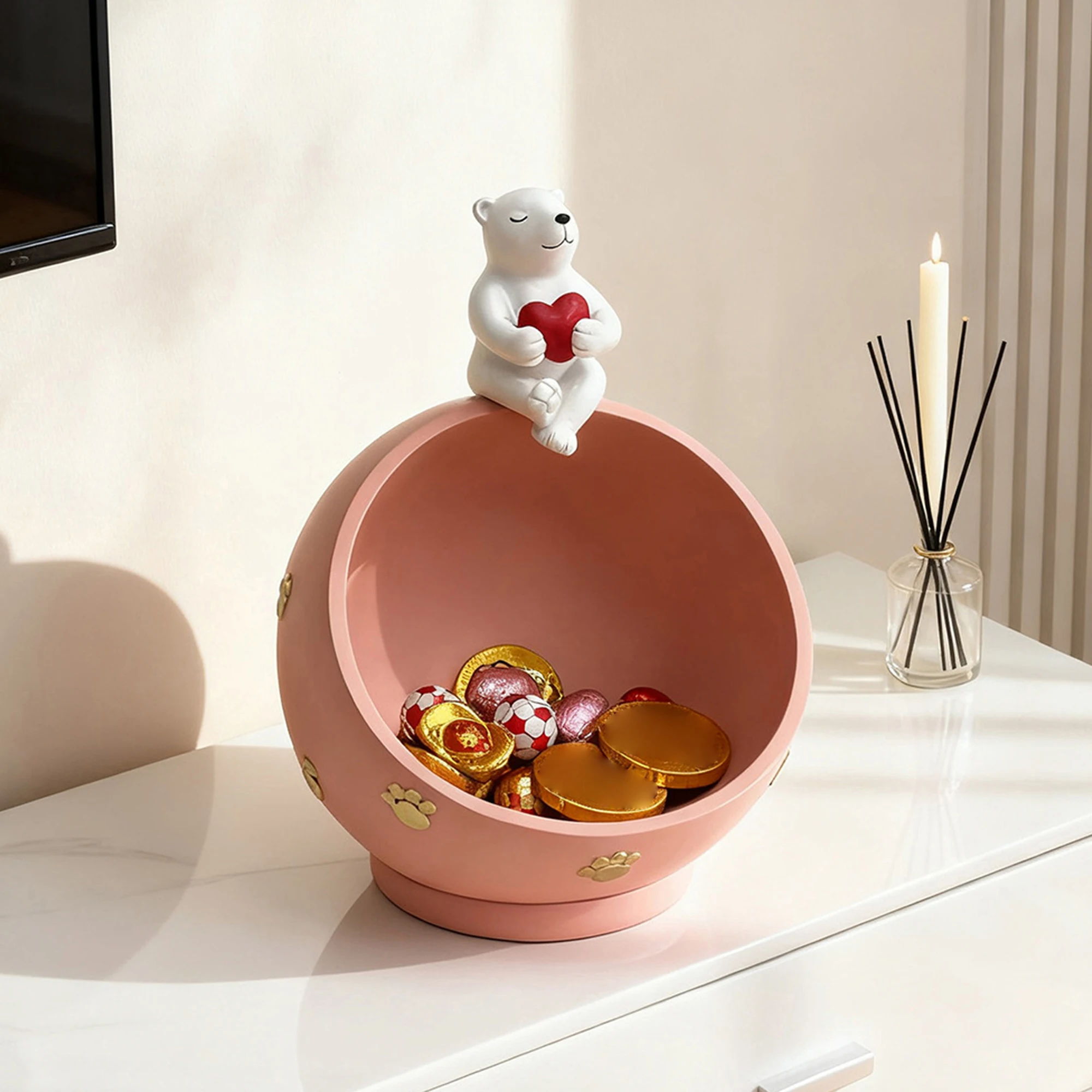 Valentine s Day Love Heart Shaped Jewelry Tray Resin Bear Figurine Decorative Candy Dish Table Centerpiece for Home Party
