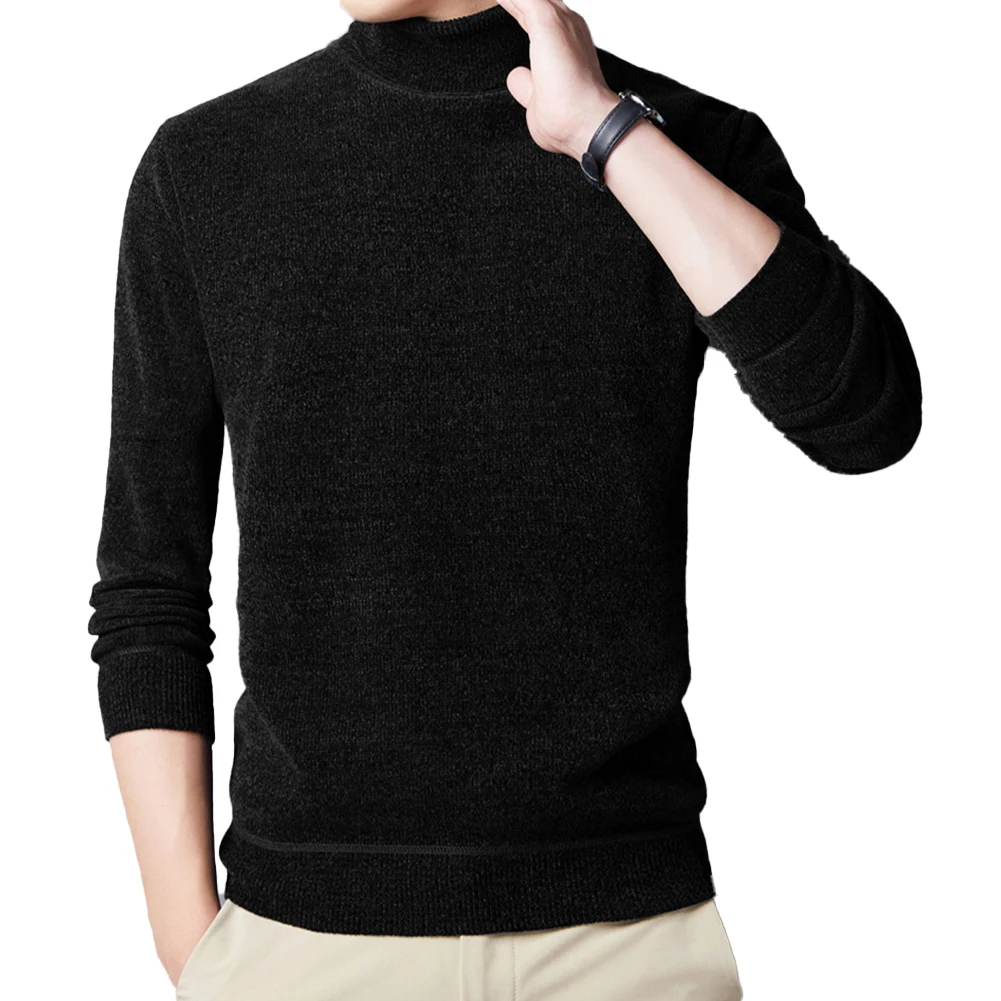 

Pullover Men Sweater Winter Warm Autumn Black Casual Durable Fleeced Lined Jumper Knitted Navy Blue Solid Color