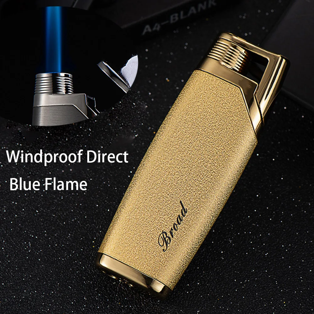 Fashion Metal Windproof Compact Butane Jet Gas Lighter Straight Flame Press Ignition Cigarette Lighters Men Smoker Gift