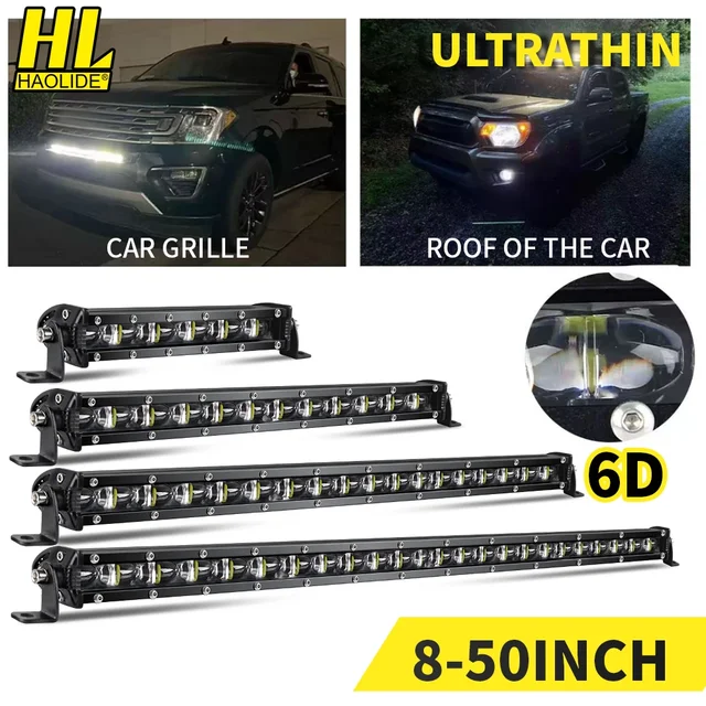 HAOLIDE 6D 7inch 14inch 20inch 26inch 38inch 50inch 1 Row Utral Slim Led Light Bar Driving Light 6000k White for off-road use