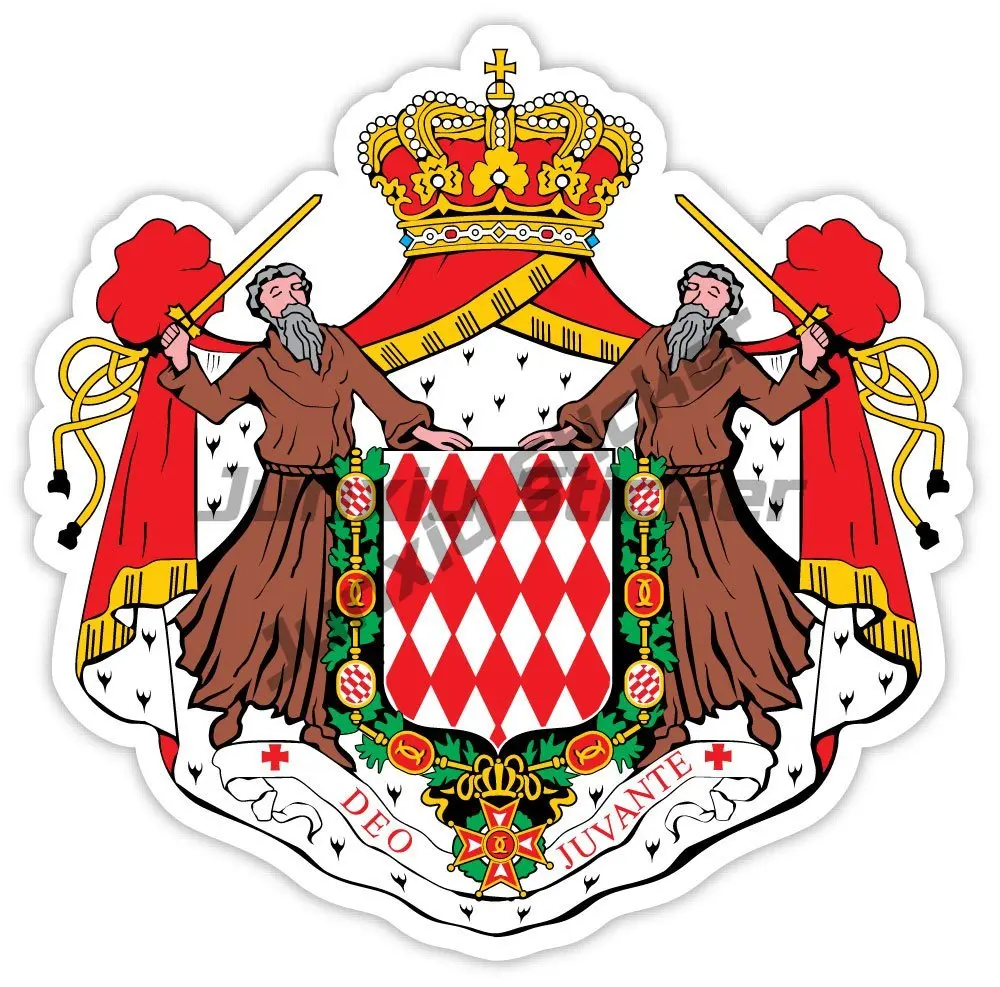Monacan Coat of Arms and Flag Oval Sticker for Bumper, Laptop, and More