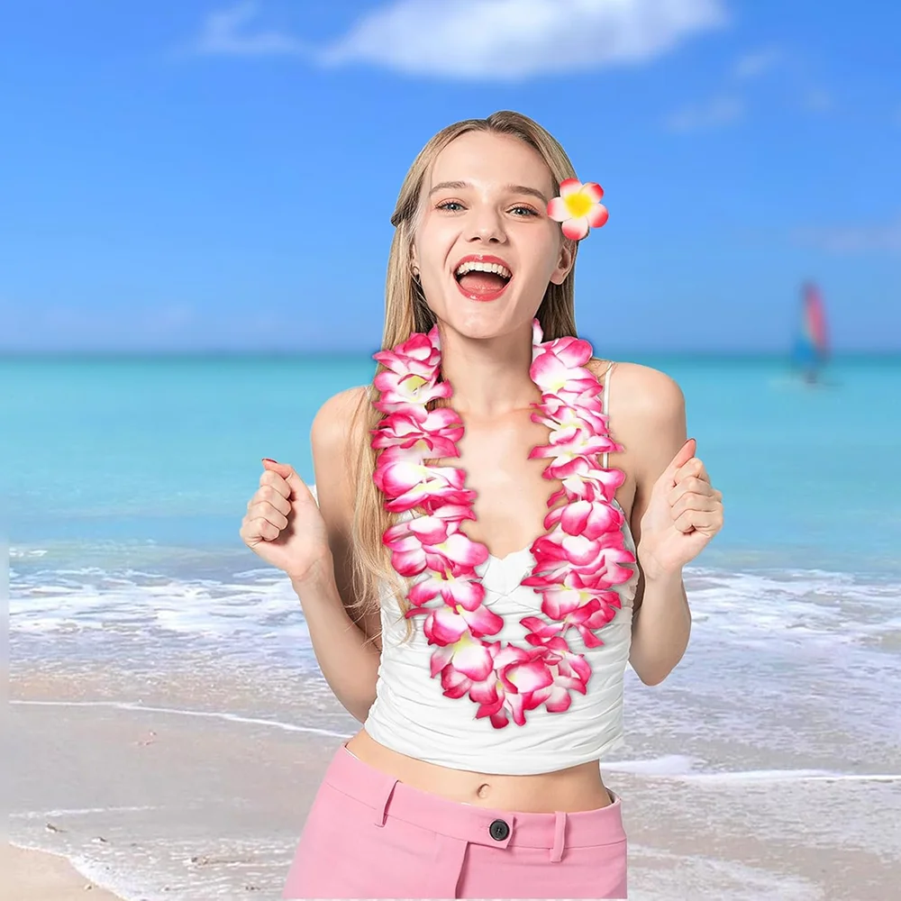 1/2 Stück tropische hawaiianische Leis verdicken mehrfarbig blau rosa hawaiianische Kranz Girlande Hula Dance Party Strand Geburtstag Dekorationen – Detail 9