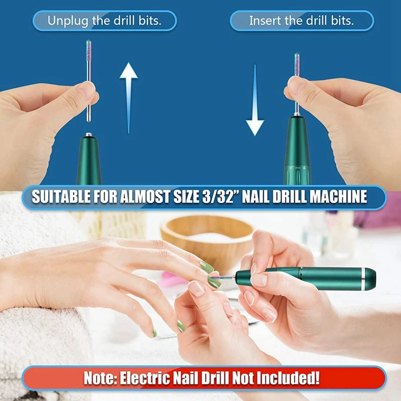 Advanced 19Pcs 3/32 Inch Electric Nail Drill Bits Sets, Diamond & Ceramic Cuticle Bits For Acrylic Gel Nails 5